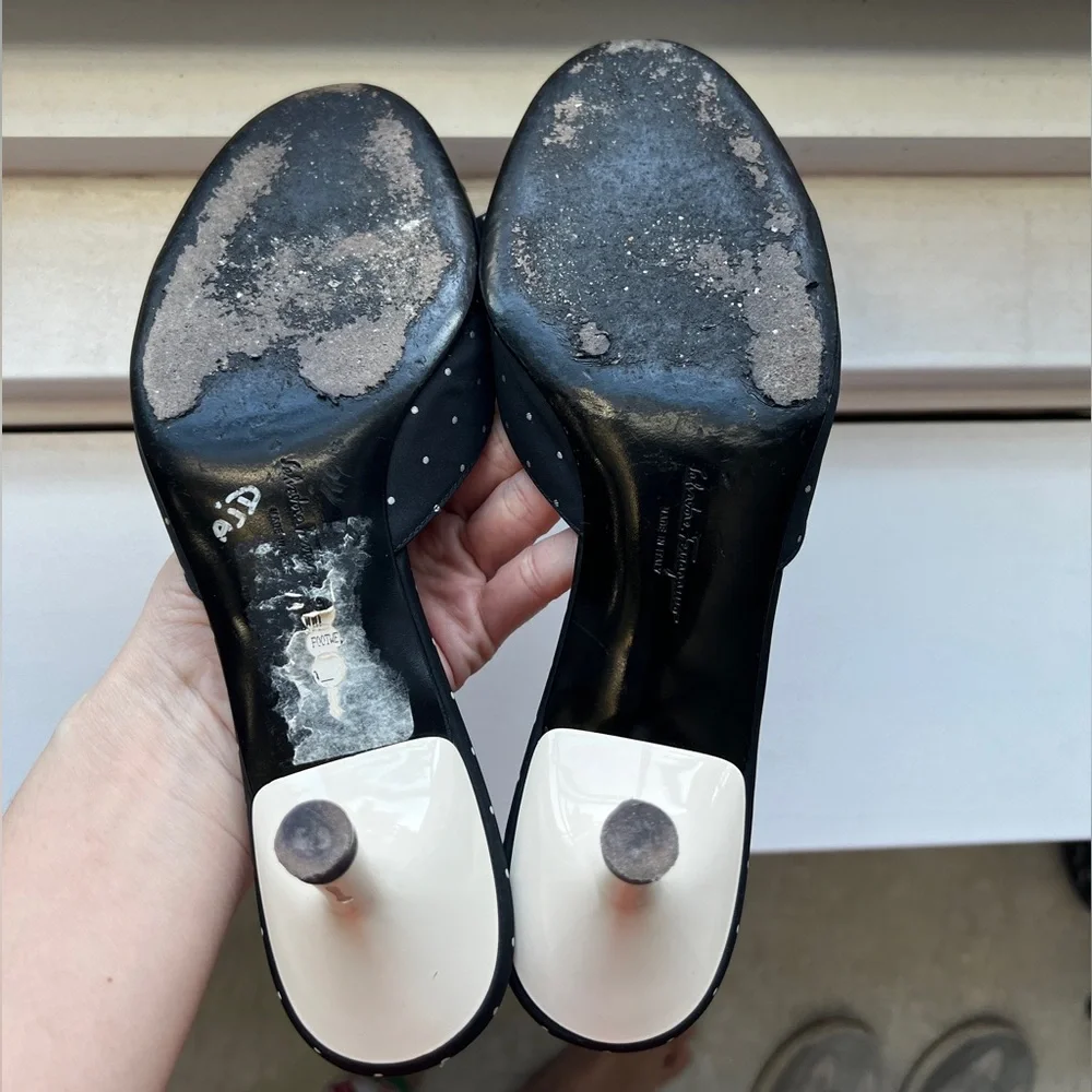 Salvatore Ferragamo Black Polka Dot Mules - Picture 6 of 13